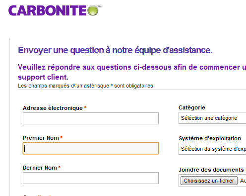 capture d'écran de l'aide de Carbonite en français