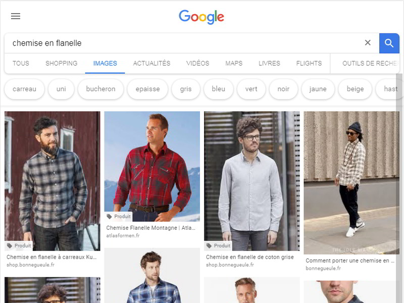 copie d'écran de la recherche d'images de Google, quand on tape "chemise en flanelle" : on voit à nouveau des chemises