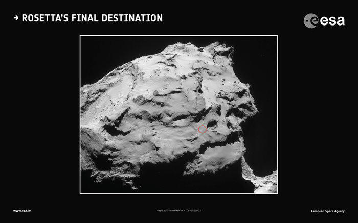le site d'arrivée de Rosetta, sur la comète Tchouri
