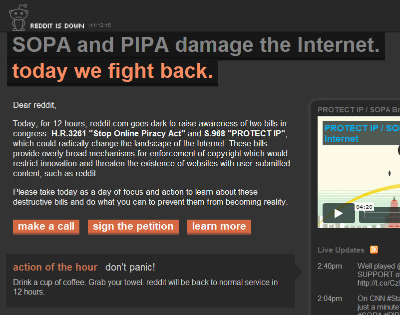 SOPA blackout on reddit