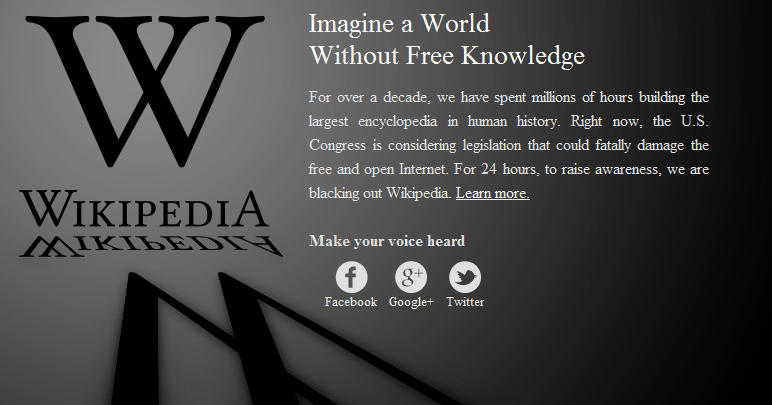 SOPA blackout on wikipedia