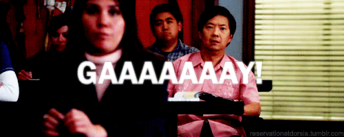 animated gif from community, chang saying "GAY"