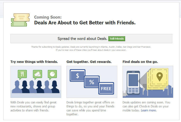 copie d'écran de la page Deals de Facebook