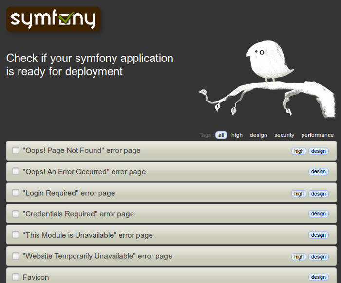 copie d'écran de la page symfony-check